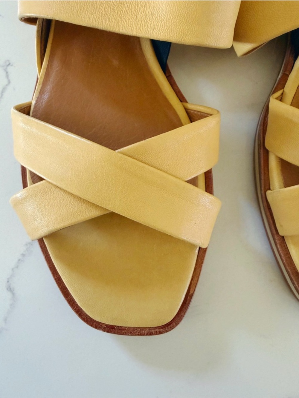 COCLICO Women’s Yellow Leather Strappy Slingback Sandals - Picture 4 of 5